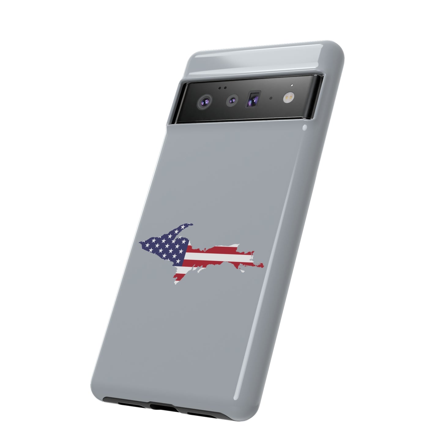 Michigan Upper Peninsula Tough Phone Case (Silver w/ UP USA Flag Outline) | Samsung & Pixel Android