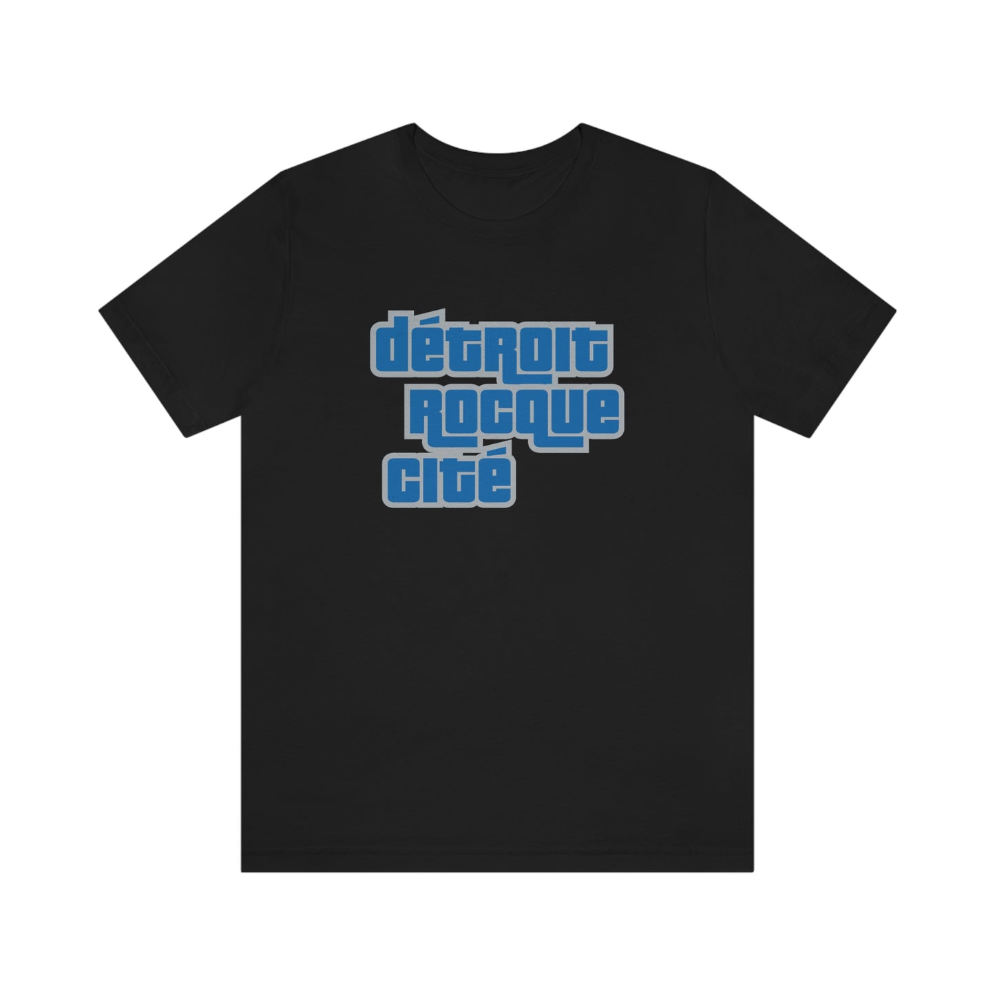 'Détroit Rocque Cité' T-Shirt (Azure/Grey Automotive Crime Parody) | Unisex Standard Fit