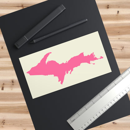 Michigan Upper Peninsula Bumper Sticker (w/ Pink UP Outline) | Ivory Color Background