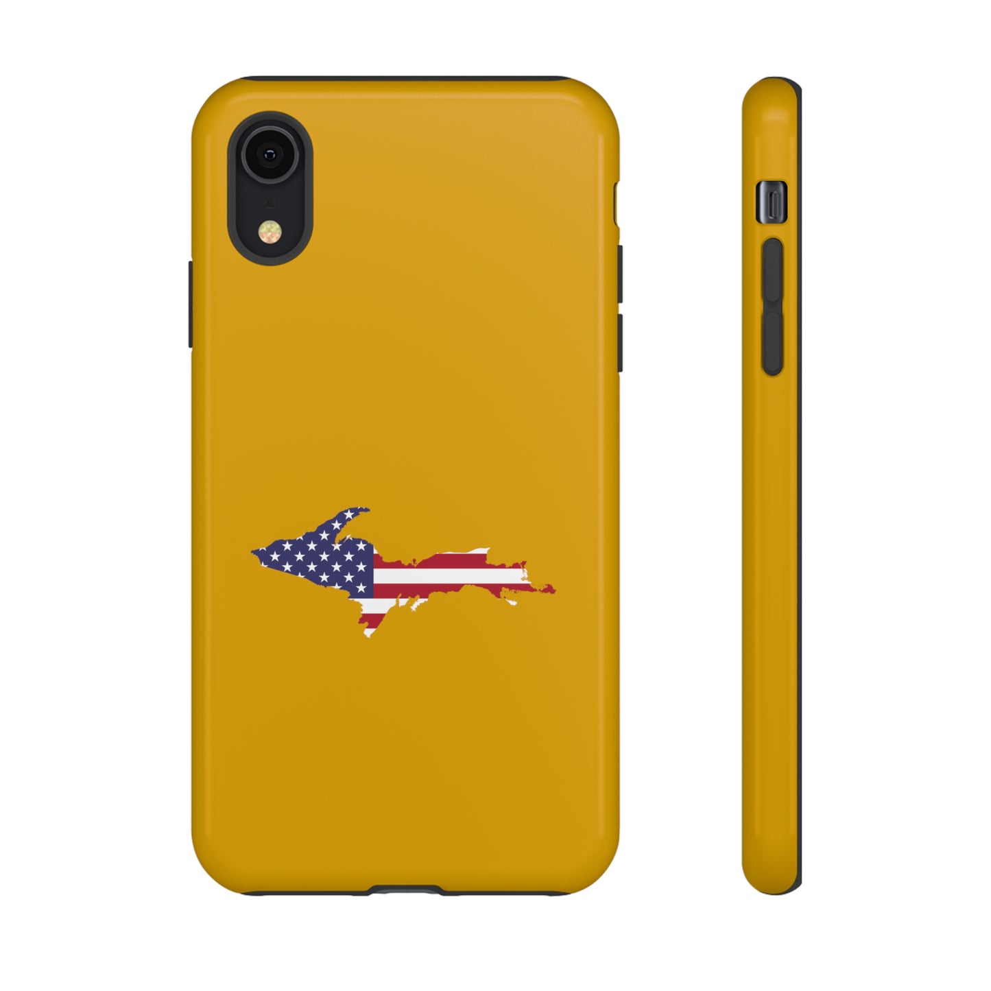 Michigan Upper Peninsula Tough Phone Case (Gold w/ UP USA Flag Outline) | Apple iPhone