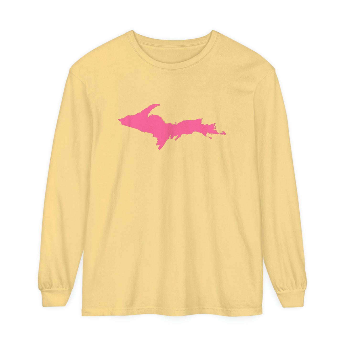 Michigan Upper Peninsula Garment-Dyed T-Shirt (w/ Pink UP Outline) | Unisex Long Sleeve