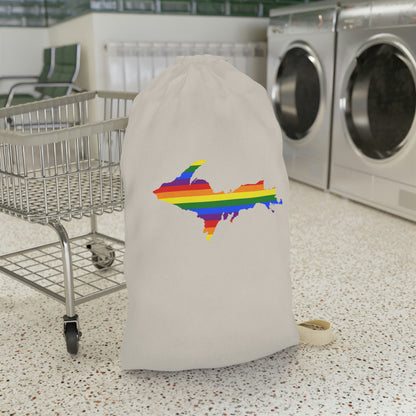 Michigan Upper Peninsula Laundry Bag (Canvas Color w/ UP Pride Flag Outline)