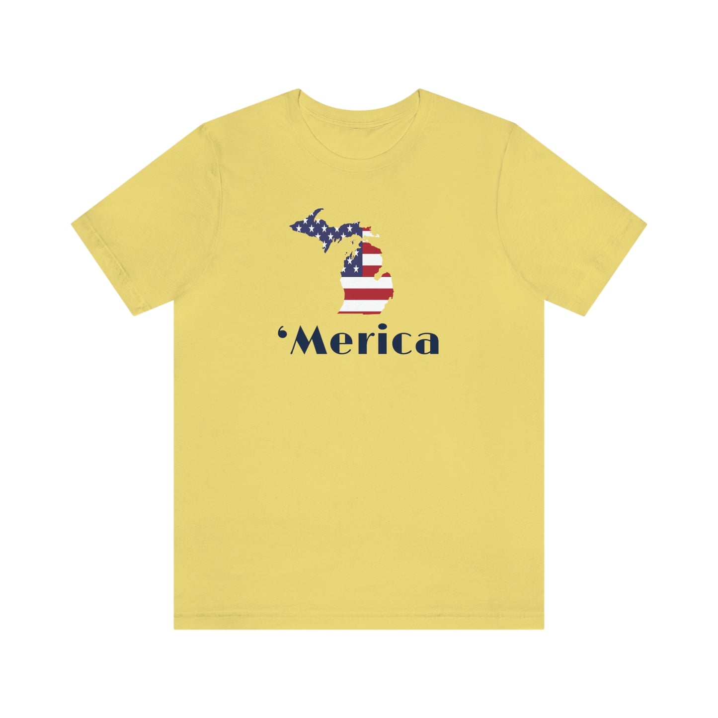 Michigan 'Merica' T-Shirt (Art Deco Font w/ MI USA Flag Outline) | Unisex Standard Fit