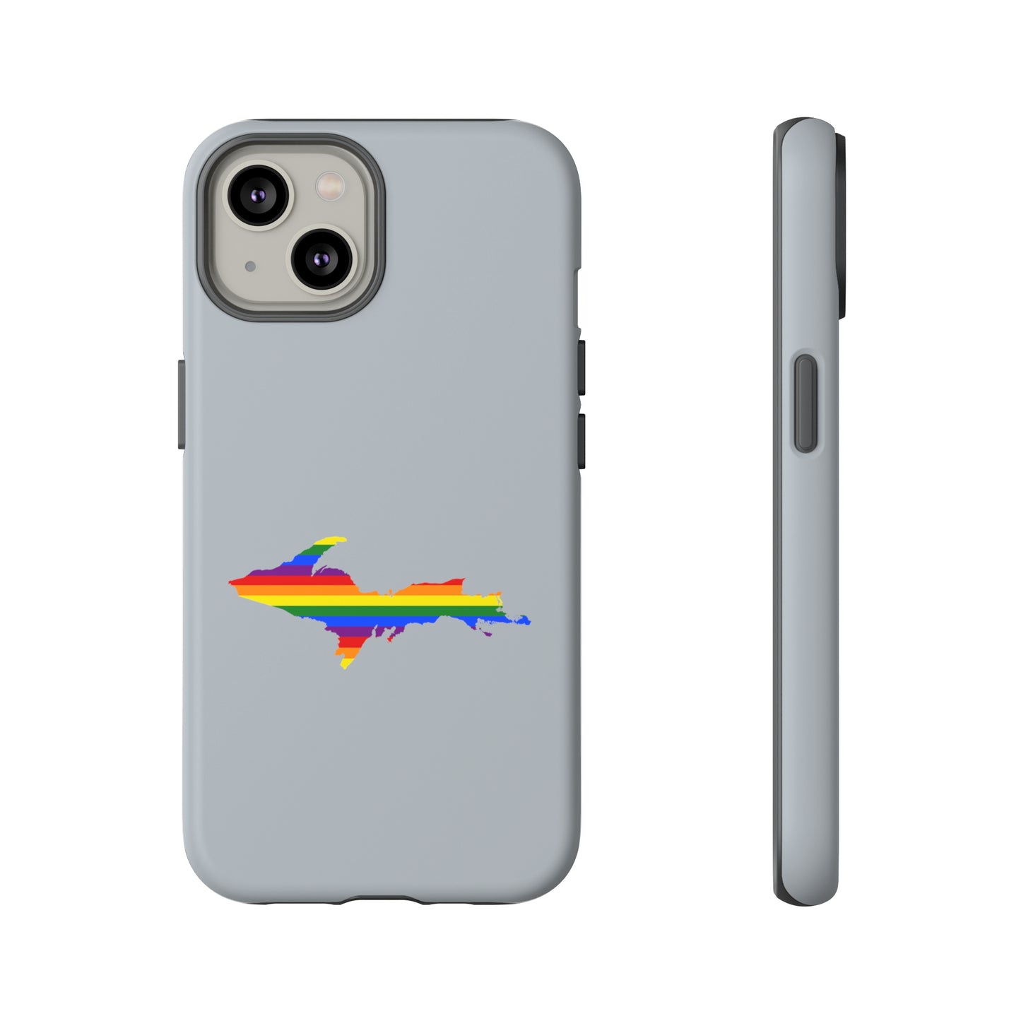 Michigan Upper Peninsula Tough Phone Case (Silver w/ UP Pride Flag Outline) | Apple iPhone