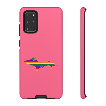 Michigan Upper Peninsula Tough Phone Case (Rhodochrosite Pink w/ UP Pride Flag Outline) | Samsung & Pixel Android