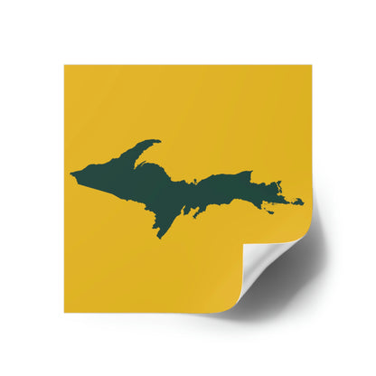 Michigan Upper Peninsula Square Sticker (Gold w/ Green UP Outline) | Indoor/Outdoor