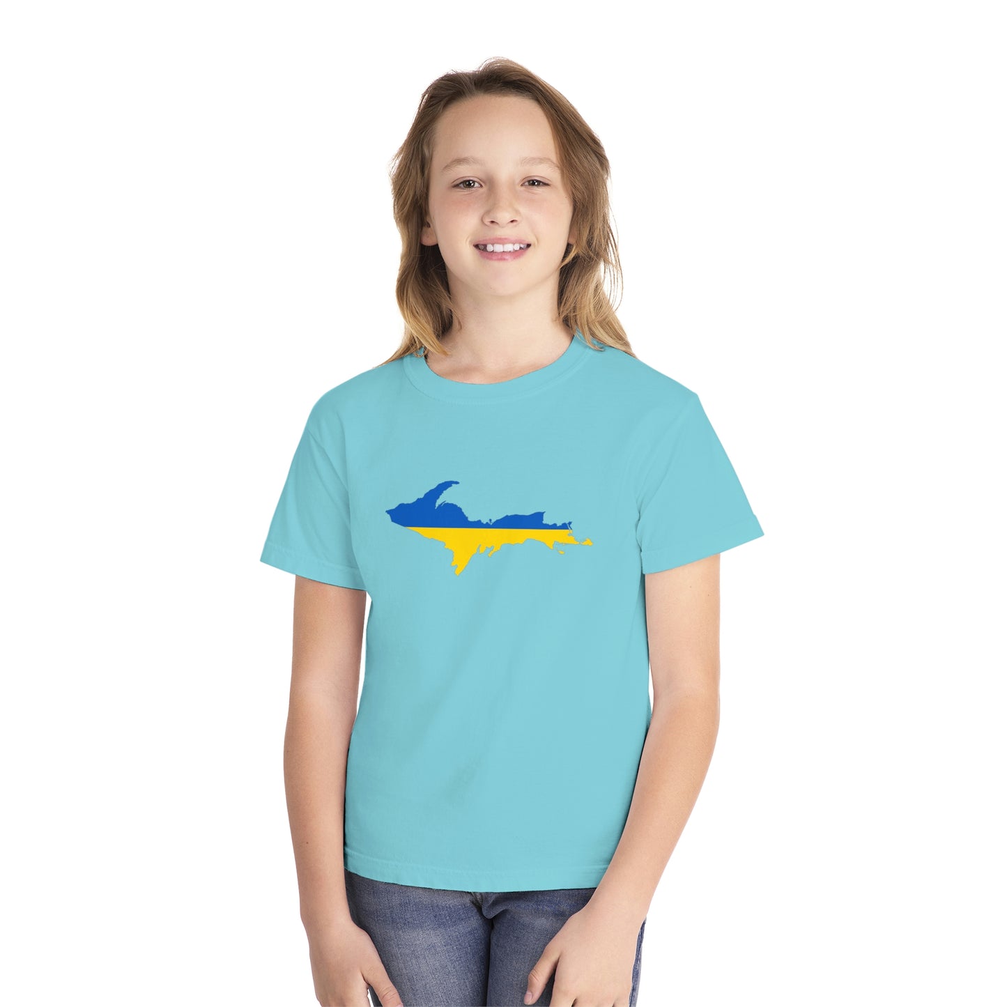 Michigan Upper Peninsula T-Shirt (w/ UP Ukraine Flag Outline) | Youth Garment-Dyed