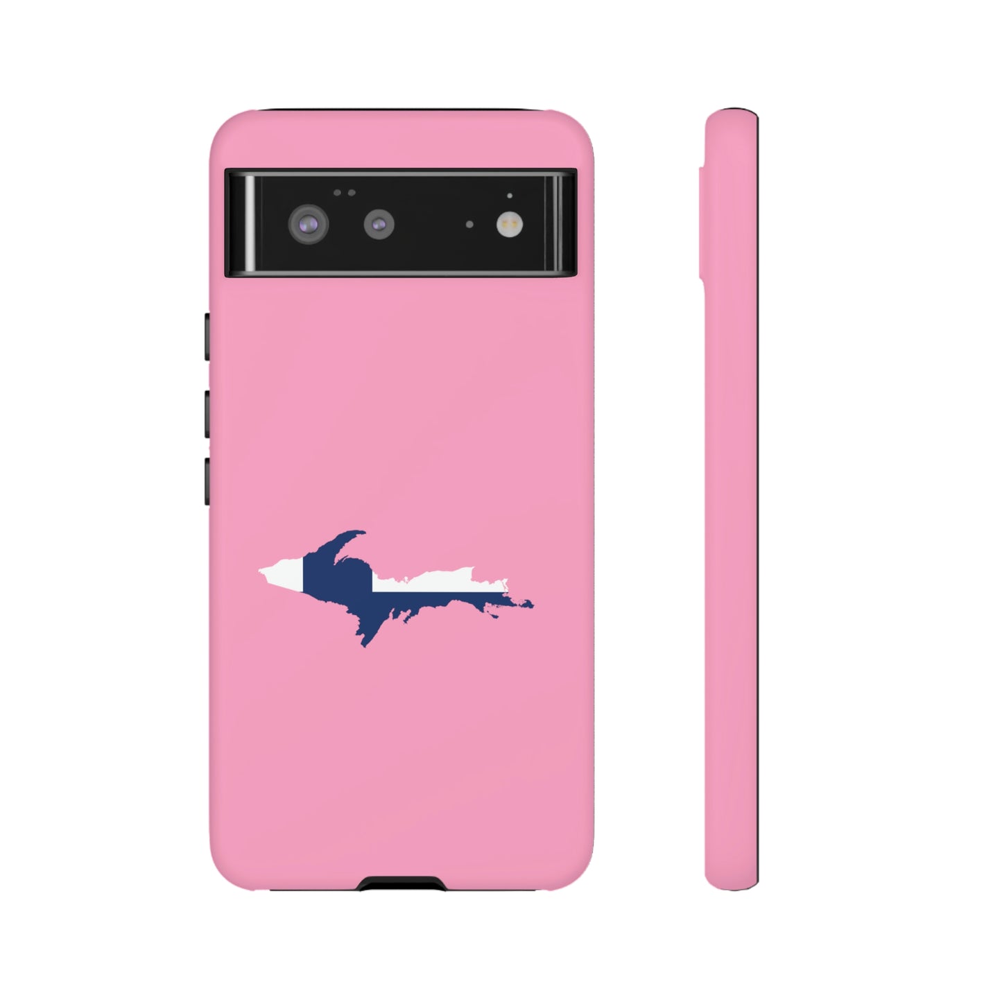 Michigan Upper Peninsula Tough Phone Case ('67 Caddie Pink w/ UP Finland Flag Outline) | Samsung & Pixel Android