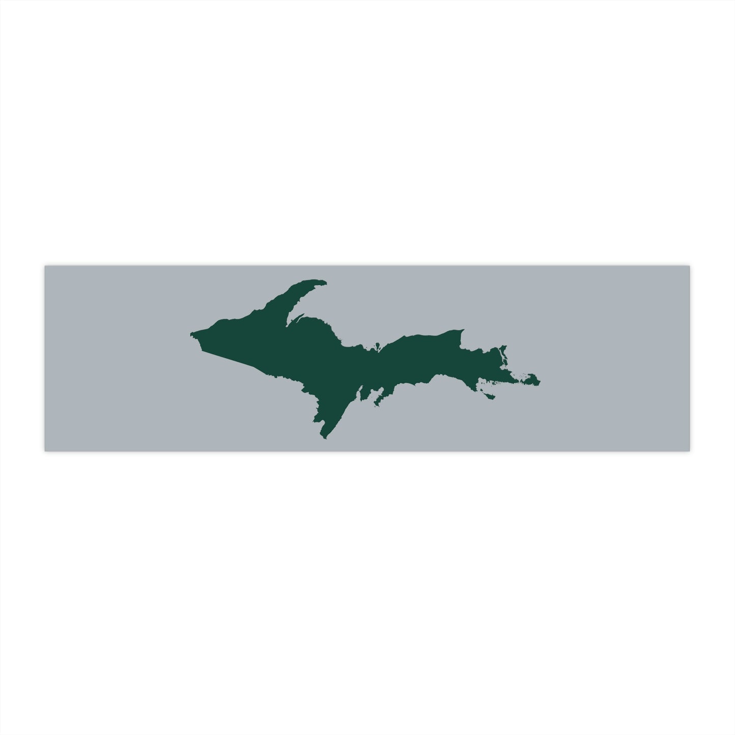 Michigan Upper Peninsula Bumper Sticker (w/ Green UP Outline) | Silver Background