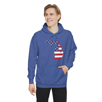 Michigan Upper Peninsula Hoodie (w/ MI USA Flag Outline) | Unisex Garment-Dyed