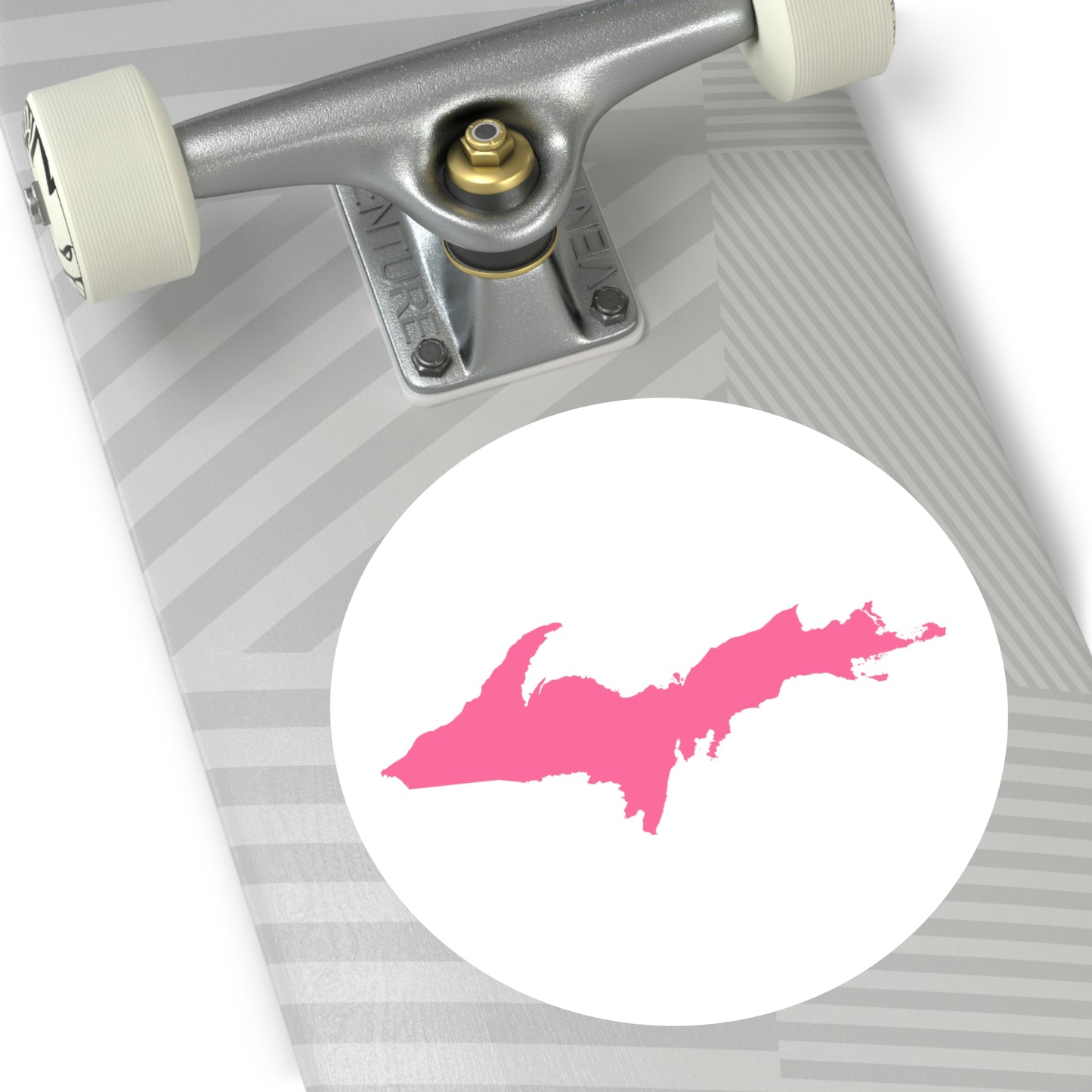 Michigan Upper Peninsula Round Stickers (w/ Pink UP Outline) | Indoor\Outdoor