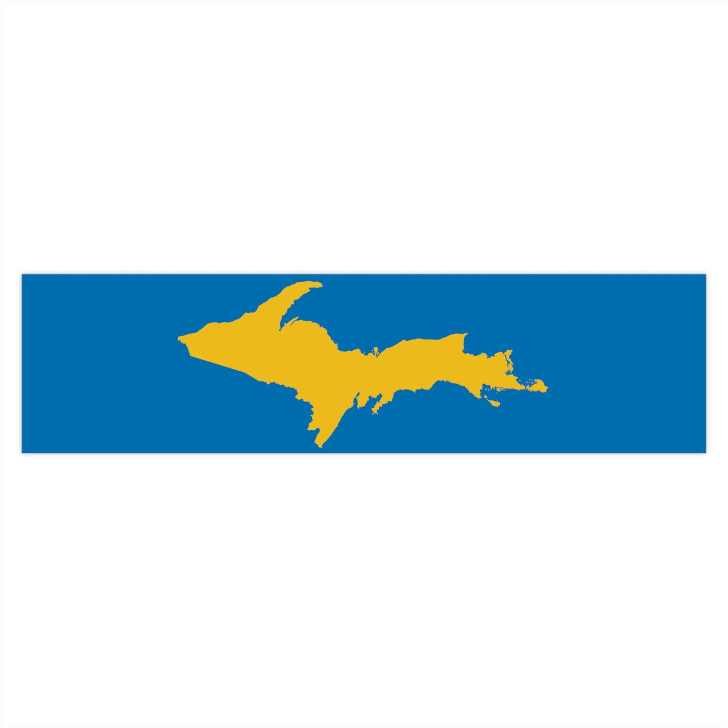 Michigan Upper Peninsula Bumper Sticker (w/ Gold UP Outline) | Azure Background