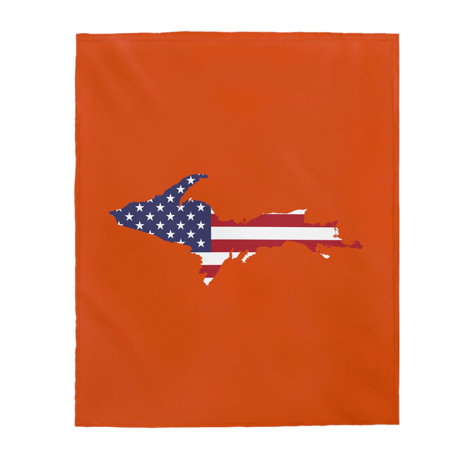 Michigan Upper Peninsula Plush Blanket (w/ UP USA Flag Outline) | Maple Leaf Orange