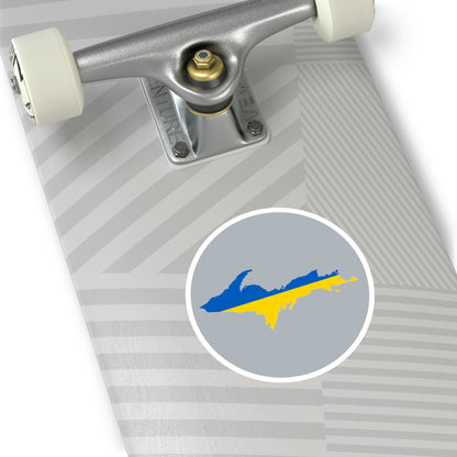 Michigan Upper Peninsula Round Stickers (Silver w/ UP Ukraine Flag Outline) | Indoor\Outdoor