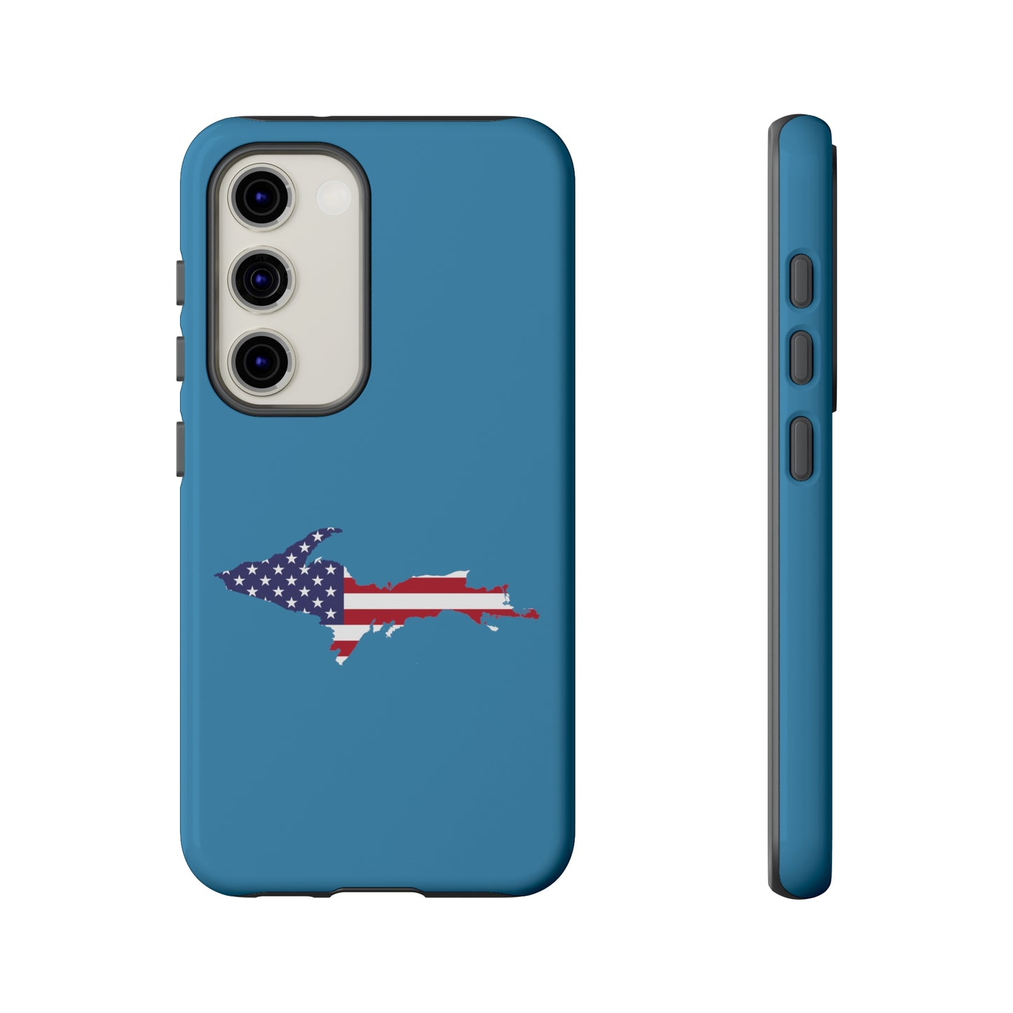 Michigan Upper Peninsula Tough Phone Case (Lake Michigan Blue w/ UP USA Flag Outline) | Samsung & Pixel Android