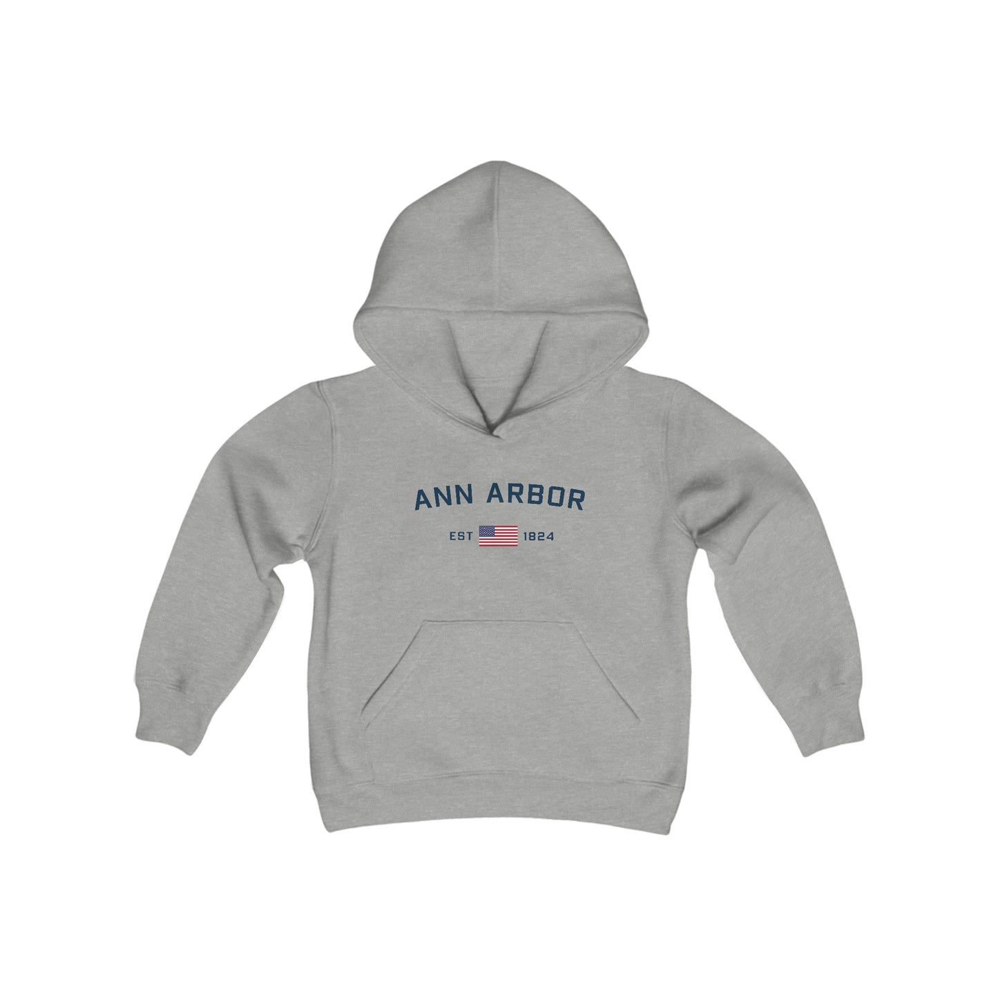 'Ann Arbor EST 1824' Hoodie (w/USA Flag Outline) | Unisex Youth