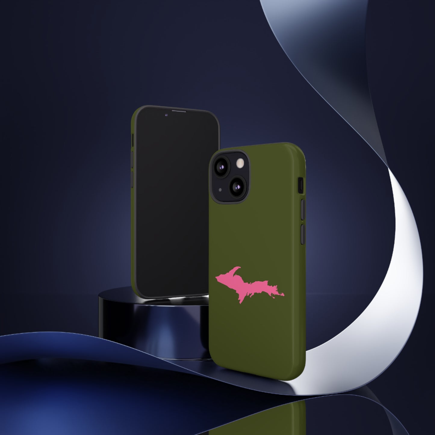 Michigan Upper Peninsula Tough Phone Case (Army Green w/ Pink UP Outline) | Apple iPhone