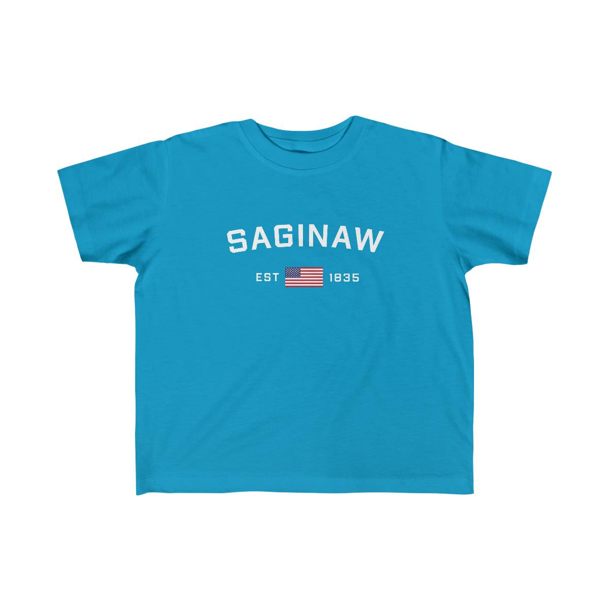 'Saginaw EST 1835' ' T-Shirt  (w/USA Flag Outline) | Toddler Short Sleeve - Circumspice Michigan