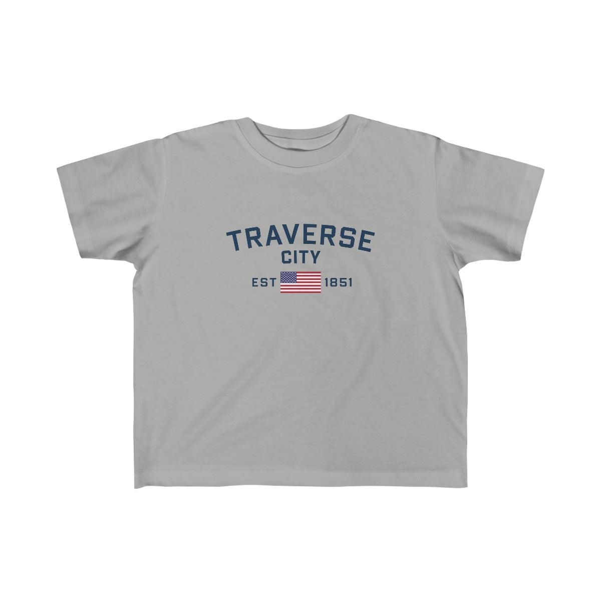 'Traverse City EST 1851' T-Shirt  (w/USA Flag Outline) | Toddler Short Sleeve - Circumspice Michigan