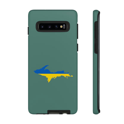 Michigan Upper Peninsula Tough Phone Case (Copper Green w/ UP Ukraine Flag Outline) | Samsung & Pixel Android