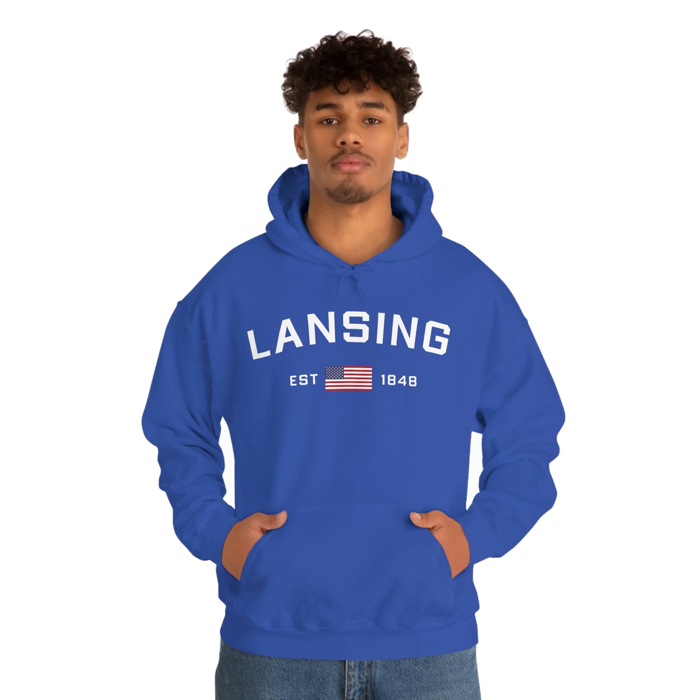 'Lansing EST 1848' Hoodie (w/USA Flag Outline) | Unisex Standard