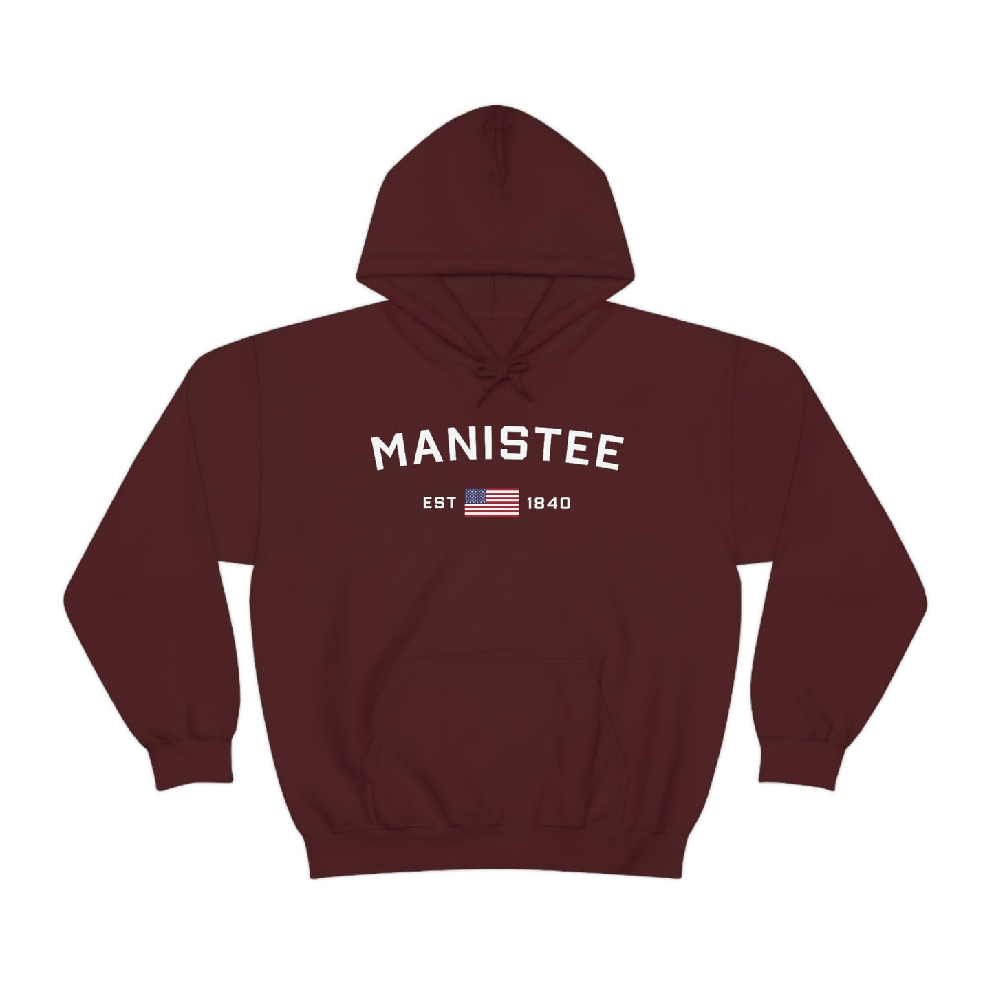 'Manistee EST 1840' Hoodie (w/USA Flag Outline) | Unisex Standard