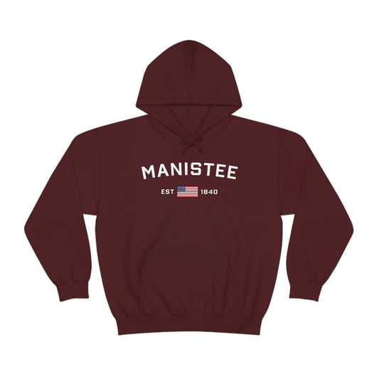 'Manistee EST 1840' Hoodie (w/USA Flag Outline) | Unisex Standard