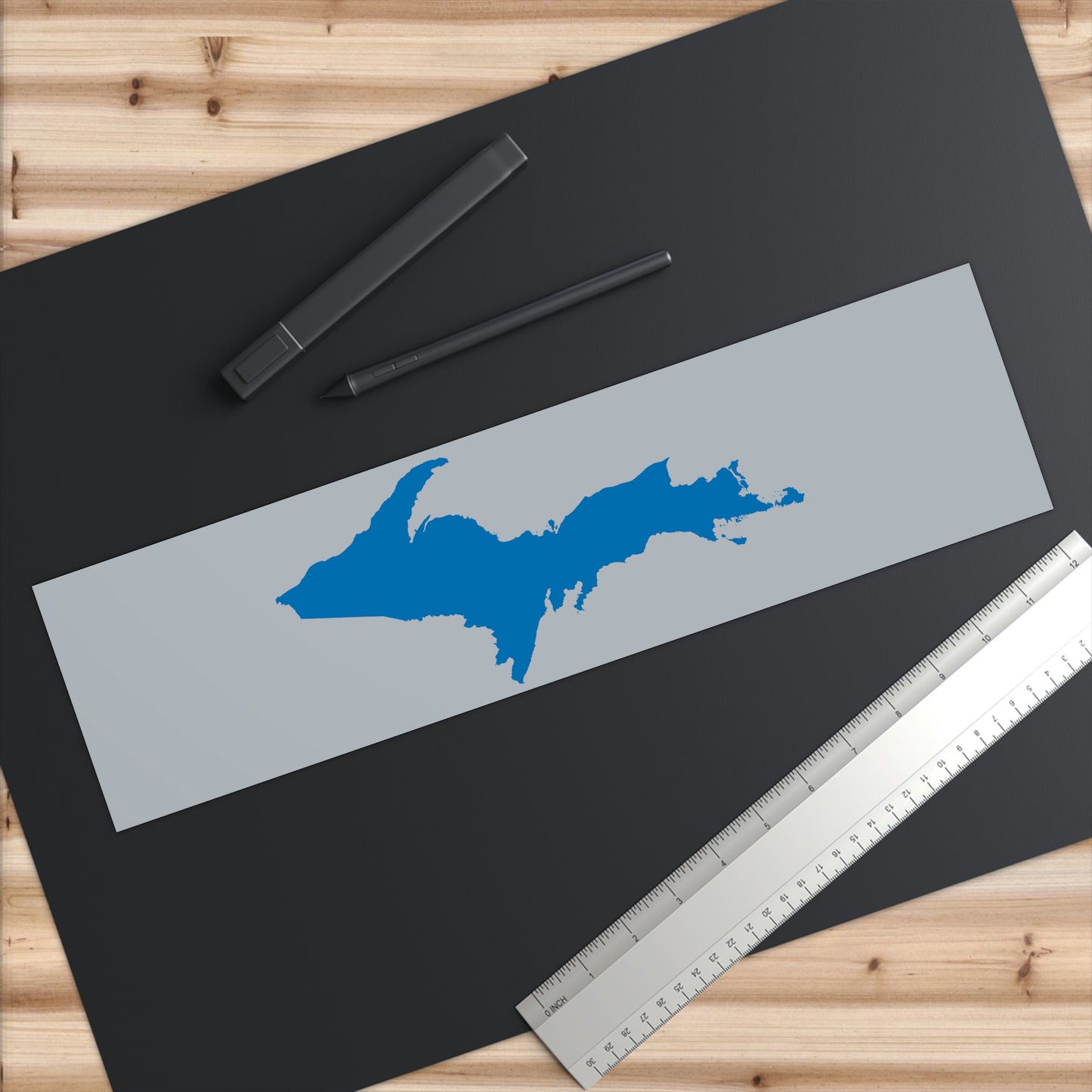 Michigan Upper Peninsula Bumper Sticker (w/ Azure UP Outline) | Silver Background