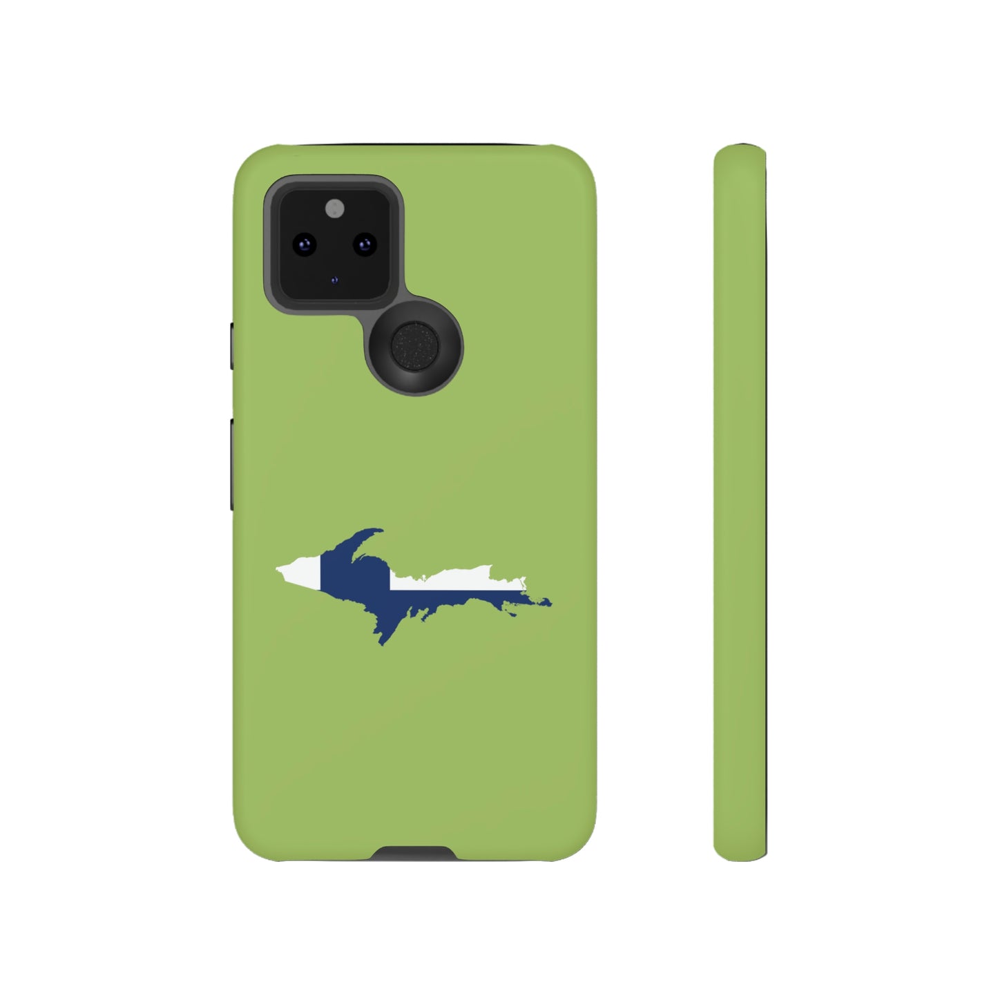 Michigan Upper Peninsula Tough Phone Case (Gooseberry Green w/ UP Finland Flag Outline) | Samsung & Pixel Android