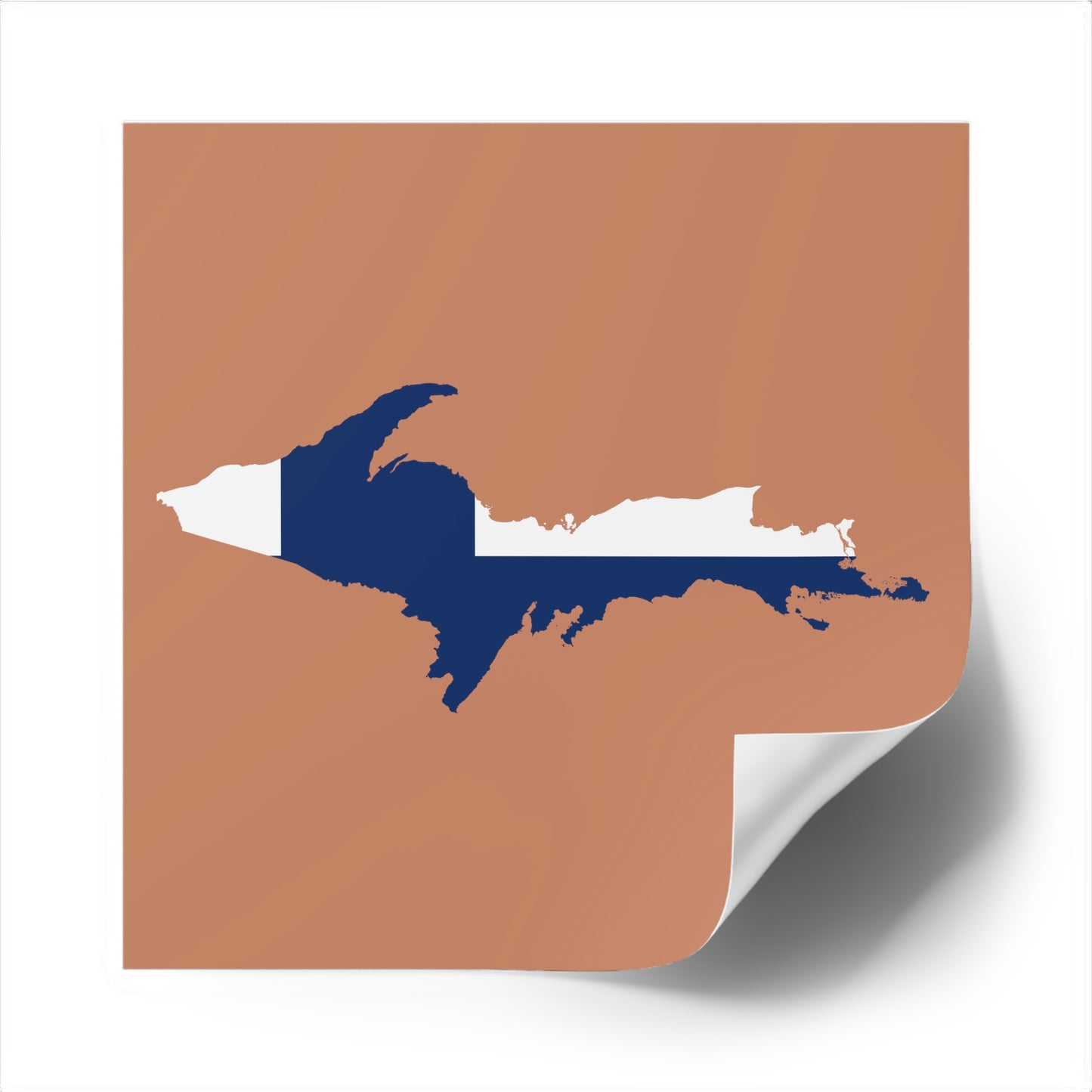 Michigan Upper Peninsula Square Sticker (Copper Color w/ UP Finland Flag Outline) | Indoor/Outdoor