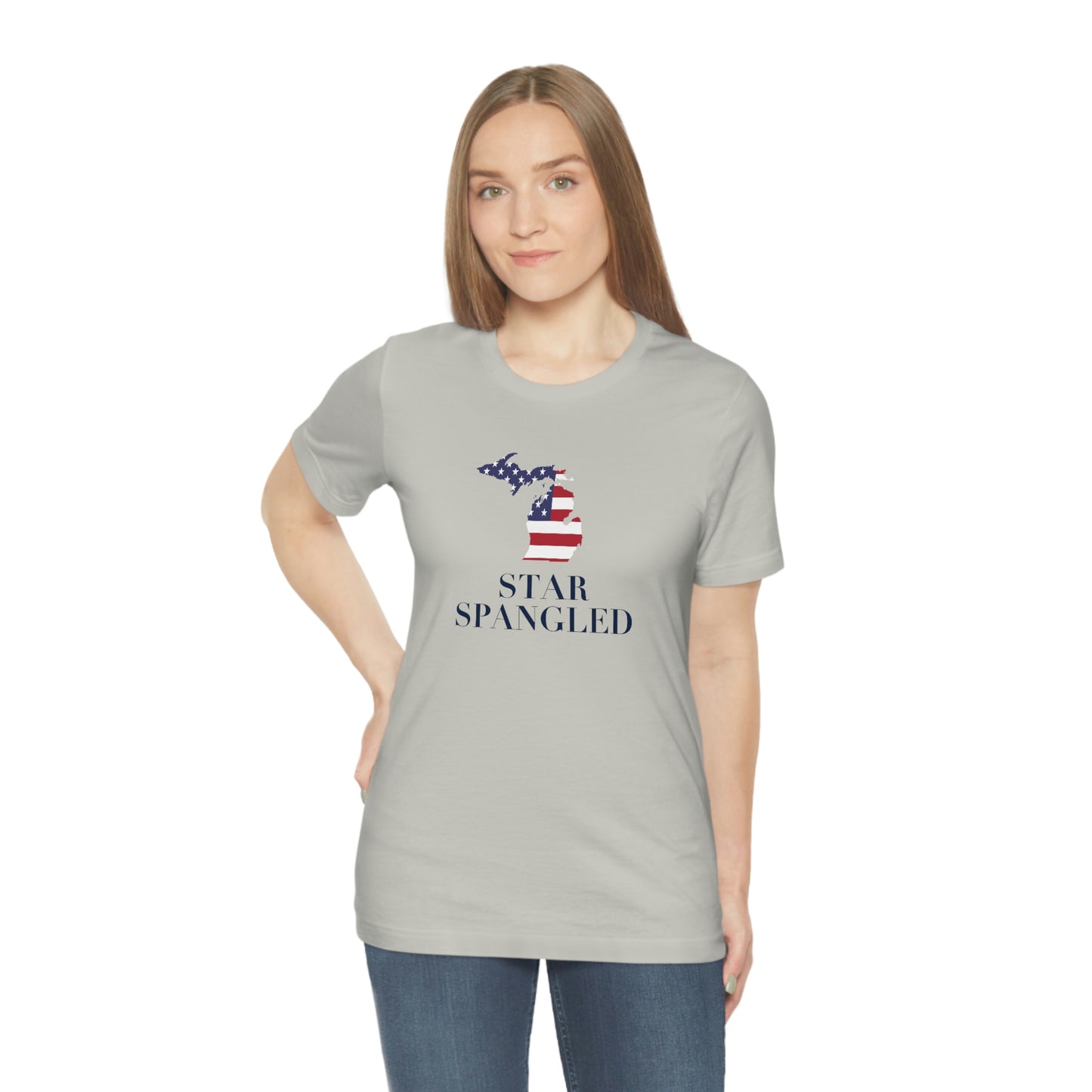 Michigan 'Star Spangled' T-Shirt (w/ MI USA Flag Outline) | Unisex Standard Fit