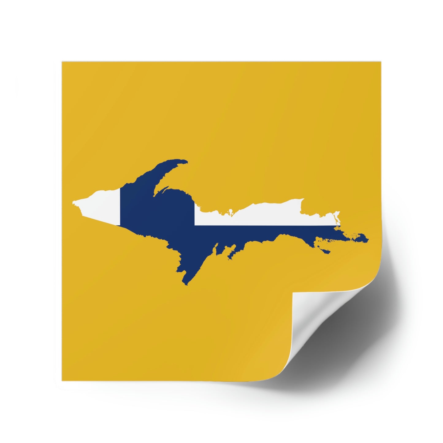 Michigan Upper Peninsula Square Sticker (Gold w/ UP Finland Flag Outline) | Indoor/Outdoor