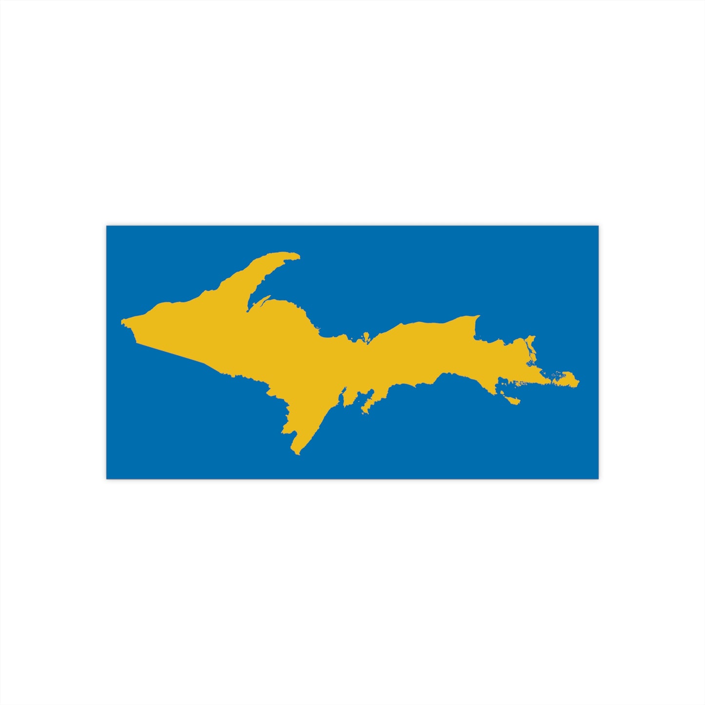 Michigan Upper Peninsula Bumper Sticker (w/ Gold UP Outline) | Azure Background