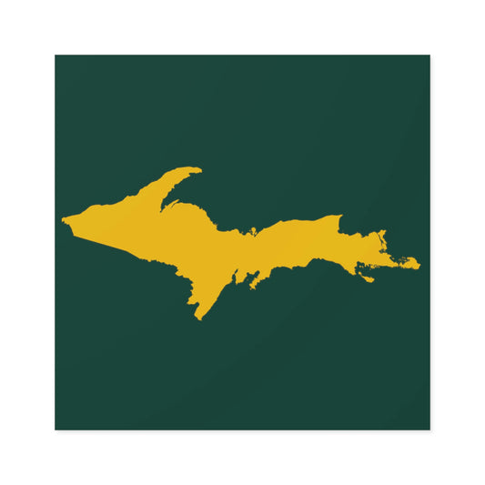Michigan Upper Peninsula Square Sticker (Green w/ Gold UP Outline) | Indoor/Outdoor