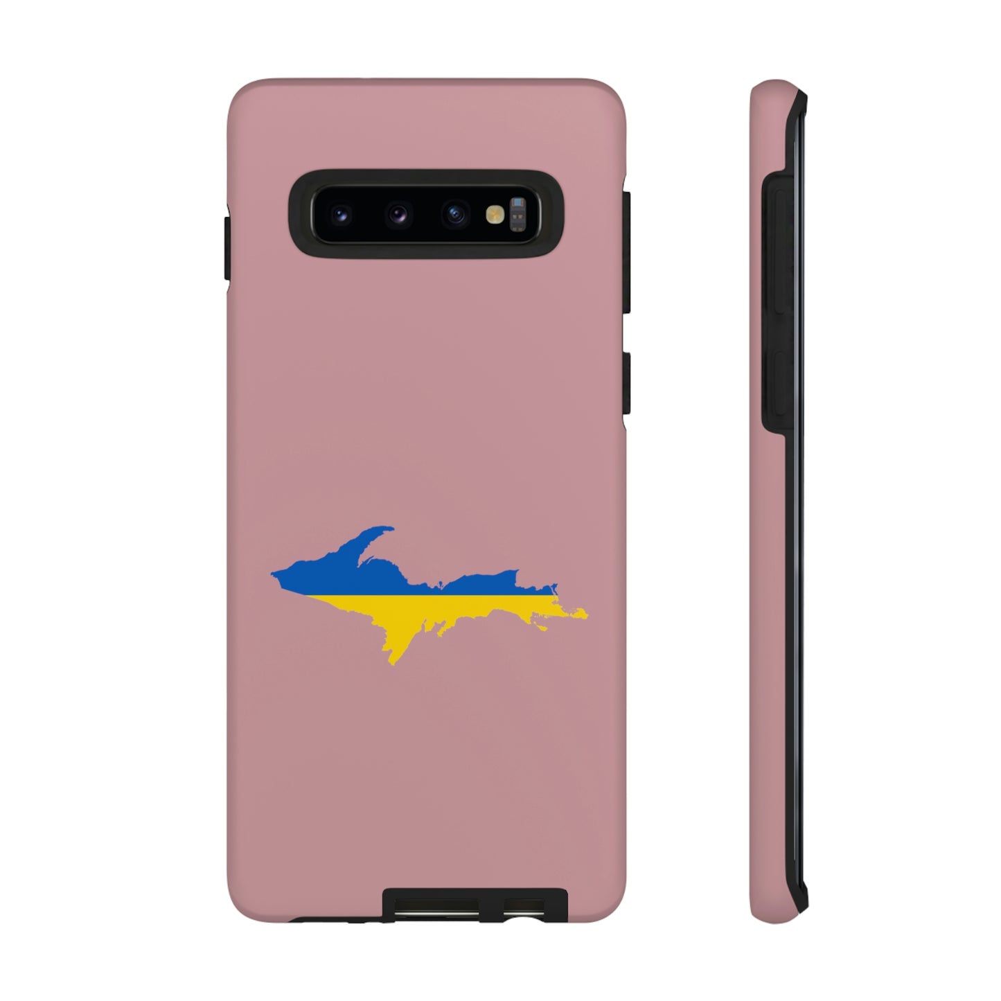 Michigan Upper Peninsula Tough Phone Case (Cherry Blossom Pink w/ UP Ukraine Flag Outline) | Samsung & Pixel Android