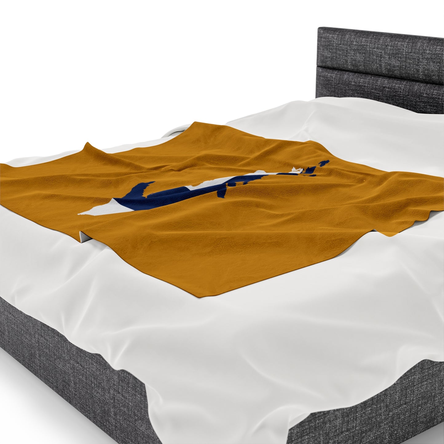 Michigan Upper Peninsula Plush Blanket (w/ UP Finland Flag Outline) | Gold