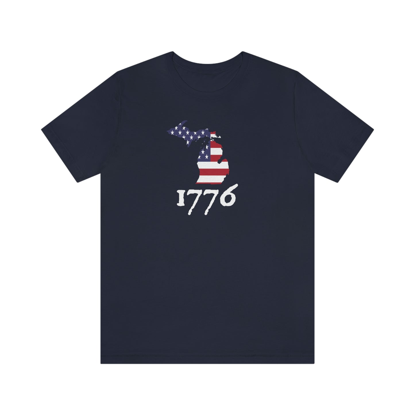 Michigan '1776' T-Shirt (Patriot Font w/ MI USA Flag Outline) | Unisex Standard Fit