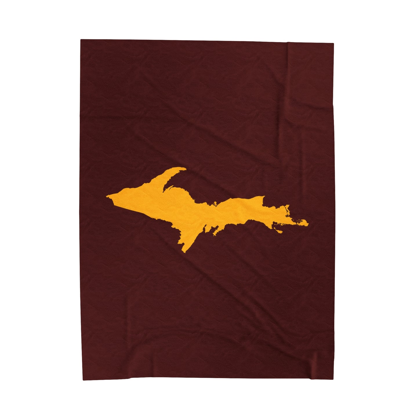 Michigan Upper Peninsula Plush Blanket (w/ Gold UP Outline) | Cherrywood Color