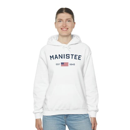 'Manistee EST 1840' Hoodie (w/USA Flag Outline) | Unisex Standard