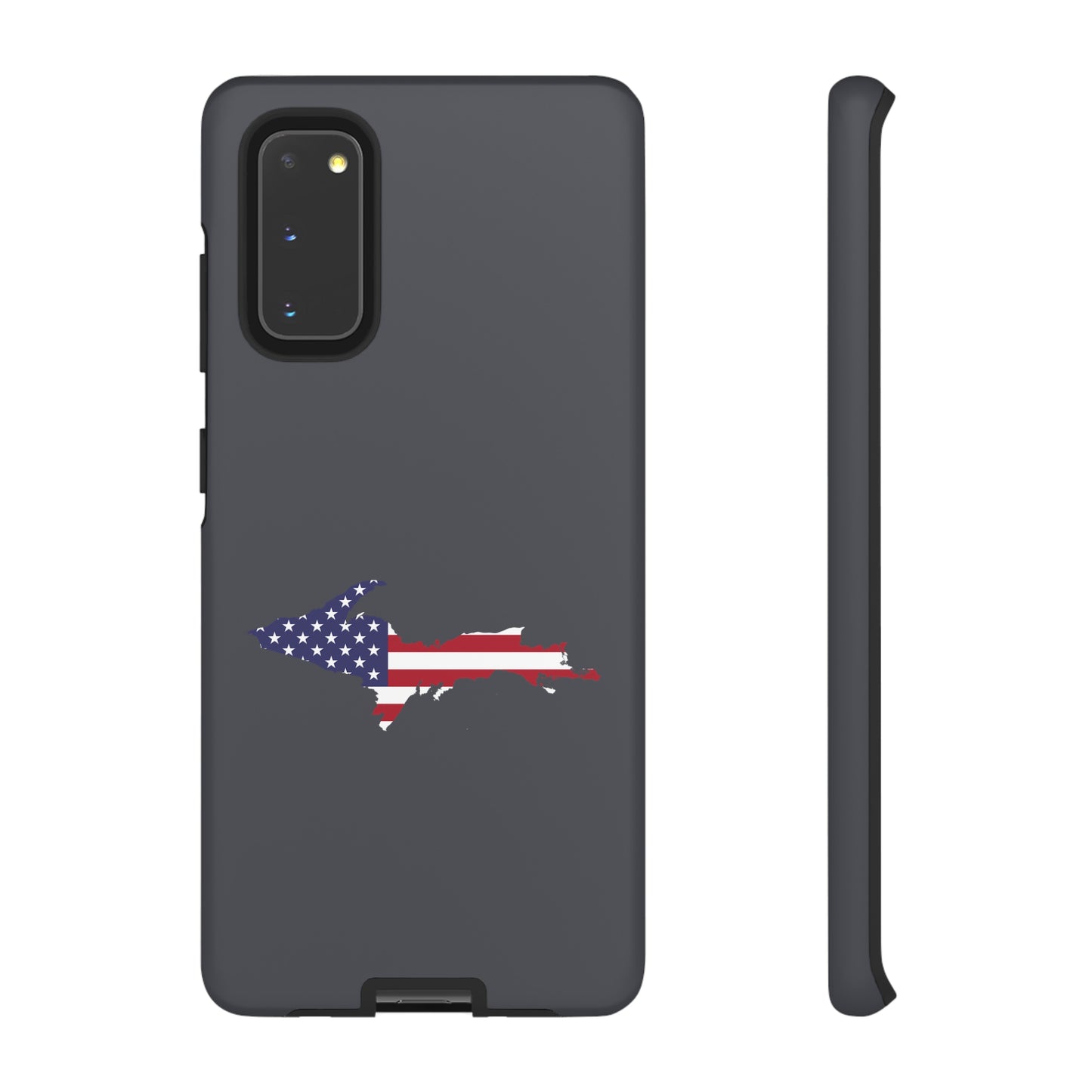 Michigan Upper Peninsula Tough Phone Case (Iron Ore Grey w/ UP USA Flag Outline) | Samsung & Pixel Android