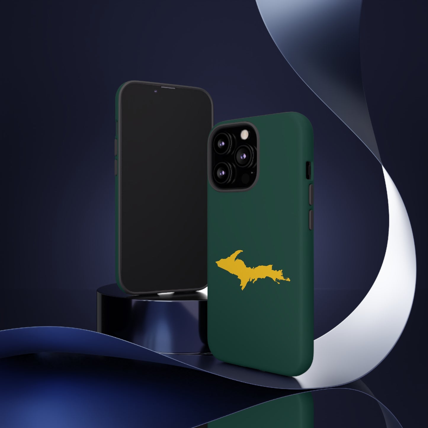 Michigan Upper Peninsula Tough Phone Case (Green w/ Gold UP Outline) | Apple iPhone