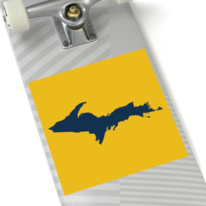 Michigan Upper Peninsula Square Sticker (Gold w/ Navy UP Outline) | Indoor/Outdoor