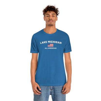 'Lake Michigan All American' T-Shirt (w/USA Flag Outline) | Unisex Standard Fit