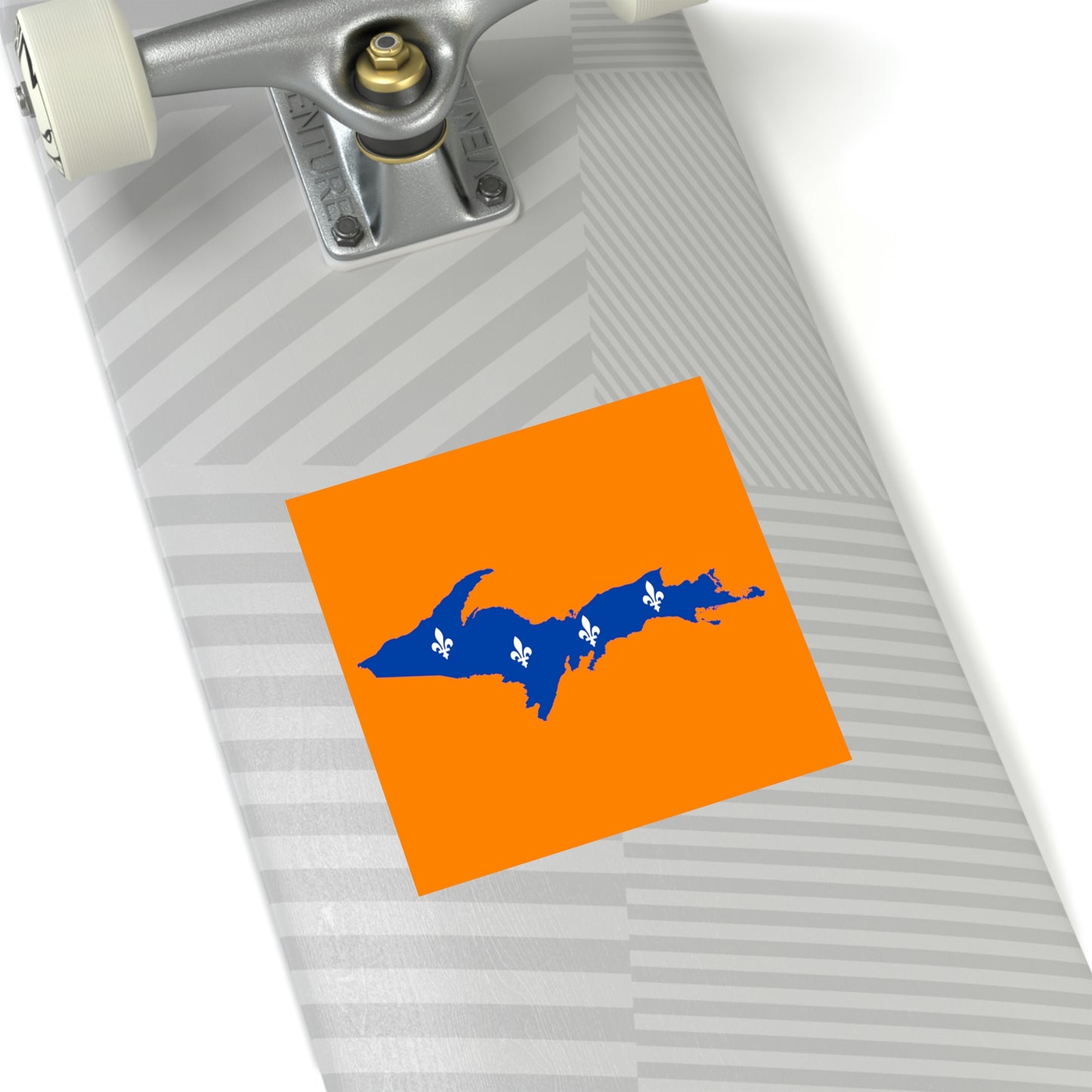 Michigan Upper Peninsula Square Sticker (Orange w/ UP Quebec Flag Outline) | Indoor/Outdoor
