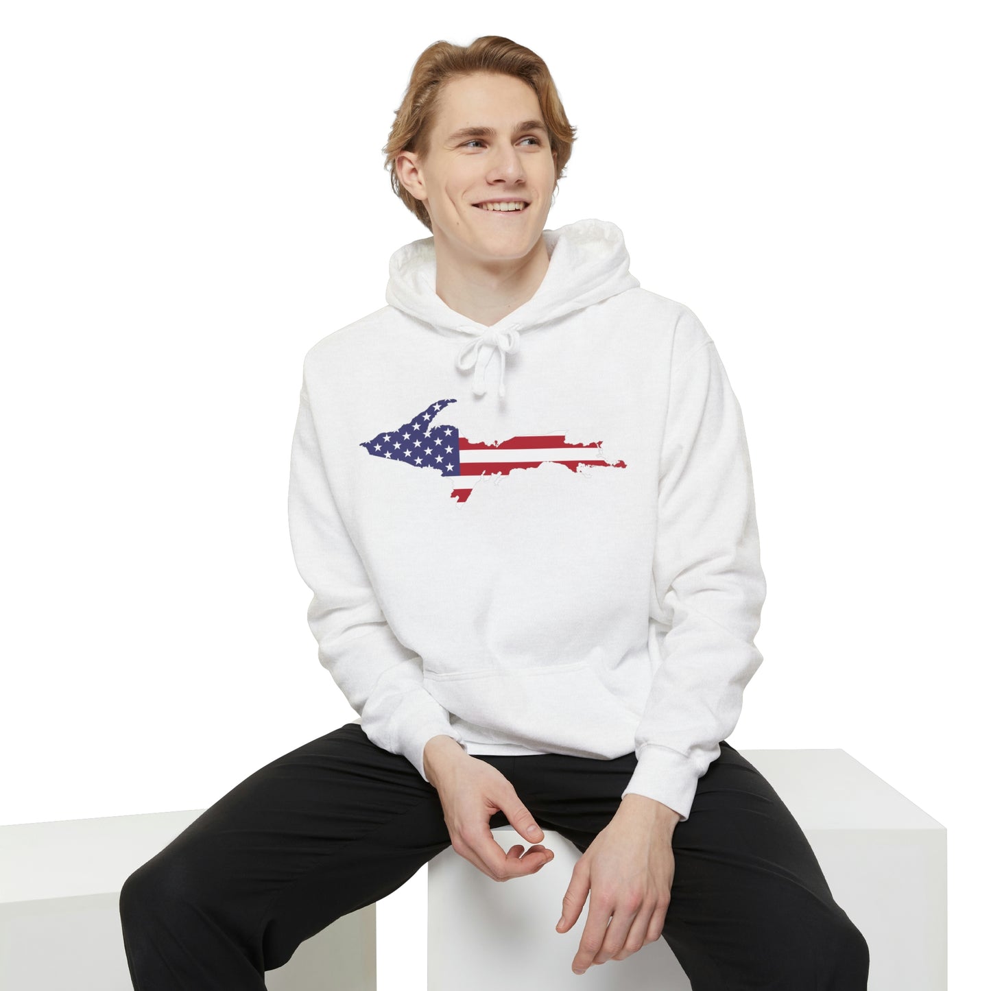 Michigan Upper Peninsula Hoodie (w/ UP USA Flag Outline) | Unisex Garment-Dyed