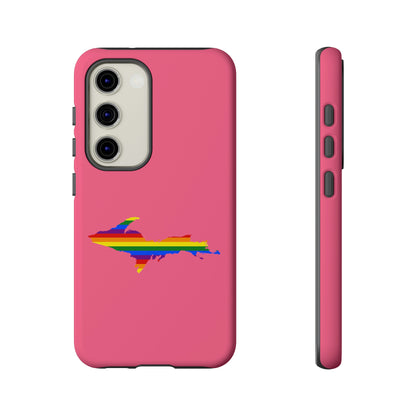 Michigan Upper Peninsula Tough Phone Case (Rhodochrosite Pink w/ UP Pride Flag Outline) | Samsung & Pixel Android