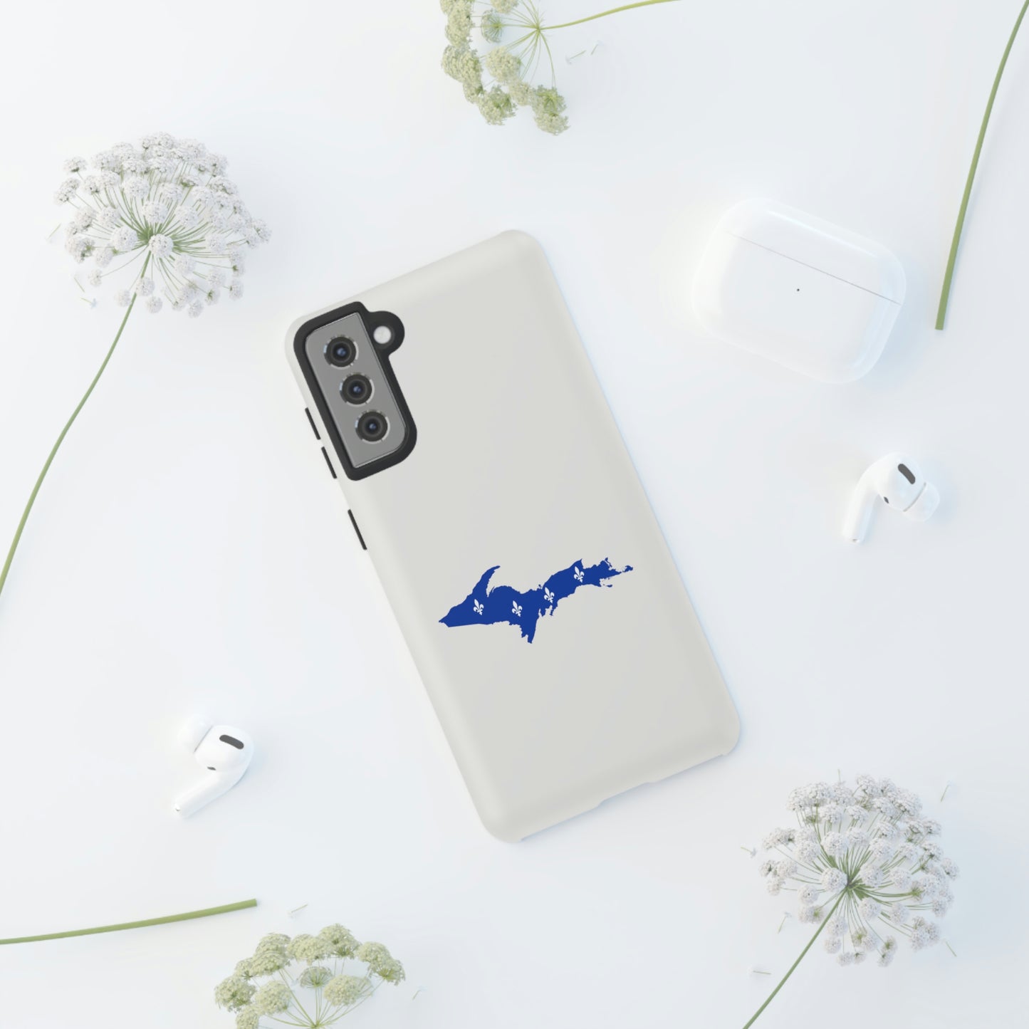 Michigan Upper Peninsula Tough Phone Case (Birch Bark White w/ UP Quebec Flag Outline) | Samsung & Pixel Android