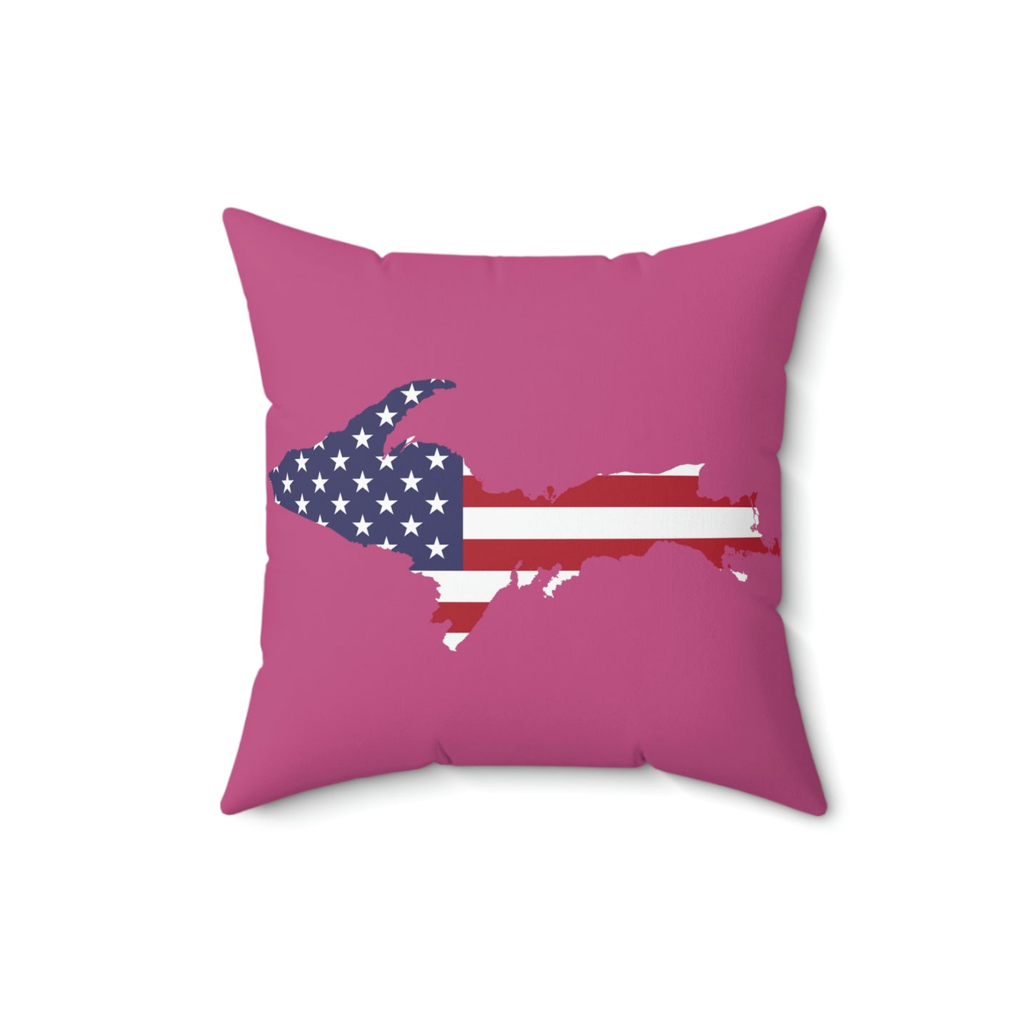 Michigan Upper Peninsula Accent Pillow (w/ UP USA Flag Outline) | Apple Blossom Pink