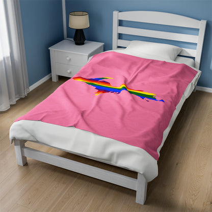 Michigan Upper Peninsula Plush Blanket (w/ UP Pride Flag Outline) | '67 Caddie Pink