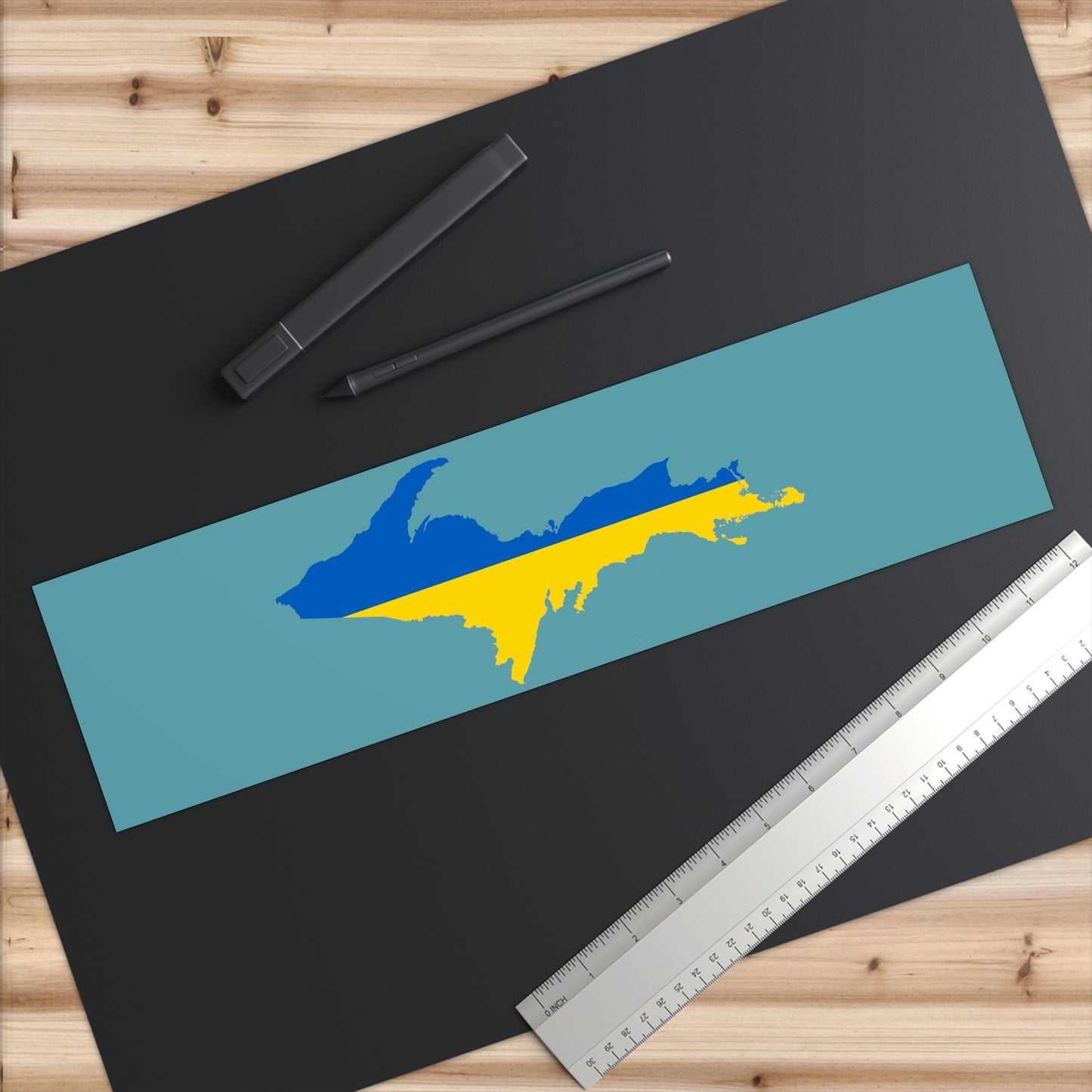 Michigan Upper Peninsula Bumper Stickers (w/ UP Ukraine Flag Outline) | Huron Blue Background